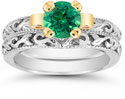 1 Carat Art Deco Emerald Bridal Ring Set