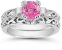 Pink Topaz 1 Carat Bridal Set in Sterling Silver
