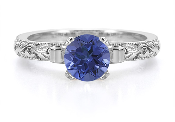 1 Carat Art Deco Sapphire Engagement Ring, 14K White Gold