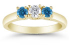 1/2 Carat White and Blue Diamond Three Stone Ring, 14K Gold