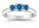1/2 Carat Blue Diamond Three Stone Ring, 14K White Gold