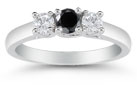 1/2 Carat Three Stone Black and White Diamond Ring, 14K White Gold