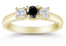 1/2 Carat Three Stone Black and White Diamond Ring, 14K Gold