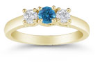 1/2 Carat Blue and White Diamond Three Stone Ring, 14K Gold