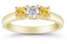 Three Stone Diamond and Citrine Ring, 14K Gold