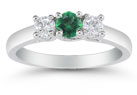 Three Stone Emerald and Diamond Ring, 14K White Gold