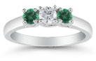 Three Stone Diamond and Emerald Ring, 14K White Gold