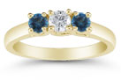 Three Stone Diamond and London Blue Topaz Ring, 14K Gold