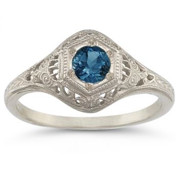 Victorian Etched London Blue Topaz Ring 2