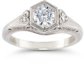 1/2 Carat Diamond Vintage Heart Engagement Ring, 14K White Gold