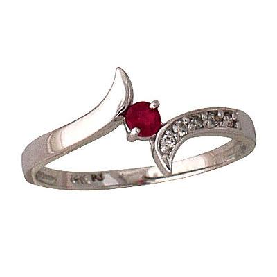 Ruby and Diamond Wave Ring 14K White Gold