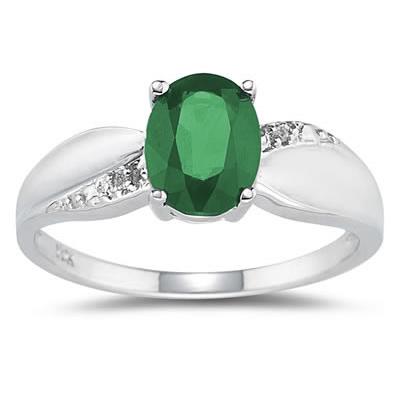 Emerald and Diamond Ring 10K White Gold