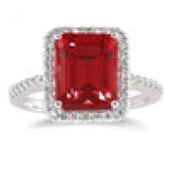 Emerald-Cut Garnet Diamond Cocktail Ring, 14K White Gold 2