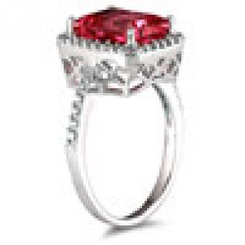 Emerald-Cut Garnet Diamond Cocktail Ring, 14K White Gold 3