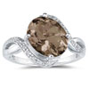 Oval Gemstone Diamond Curve Ring, 10K White Gold