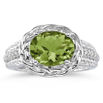 2.33 Carat Oval Shape Peridot and Diamond Ring in 10K White Gold