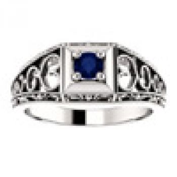 Heart Lace Blue Sapphire Ring in 14K White Gold 3