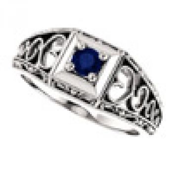 Heart Lace Blue Sapphire Ring in 14K White Gold 4