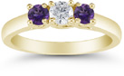 Three Stone Diamond and Amethyst Ring in 14K Yellow Gold