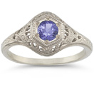 Antique-Style Tanzanite Paisley Ring in 14K White Gold