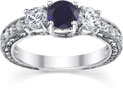 Antique-Style Diamond and Sapphire Floret Engagement Ring, 14K White Gold