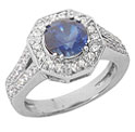 Sapphire 1 Carat Diamond Engagement Ring in 14K or 18K White Gold