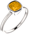 Sunny Citrine Cushion-Cut Square Solitaire Ring, 14K White Gold