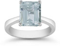 Emerald Cut Aquamarine Solitaire Ring, 14K White Gold