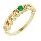 Genuine Emerald Curb Chain Ring for Women 14K Gold