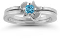 Holy Spirit Dove Blue Topaz Engagement Ring Set, 14K White Gold