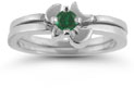 Holy Spirit Dove Emerald Engagement Bridal Ring Set, 14K White Gold