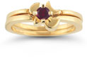 Christian Dove Ruby Bridal Ring Set, 14K Yellow Gold