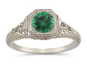 Latticed Vintage-Style Filigree Emerald Ring in 14K White Gold