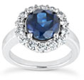 1 Carat London Blue Topaz and 1/3 Carat Diamond Halo Ring