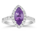 Marquise Cut Amethyst and Diamond Halo Ring, 14K White Gold