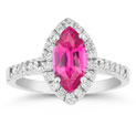 Marquise Cut Pink Topaz and Diamond Halo Ring in 14K White Gold