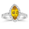 Marquise Shaped Citrine and Diamond Halo Ring in 14K White Gold