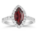 Marquise Shaped Garnet and Diamond Halo Ring in 14K White Gold
