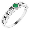 Natural Emerald Women's Curb Chain Ring 14K White Gold