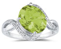 Oval-Shaped Peridot and Diamond Curve Ring, 10K White Gold