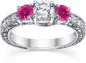 Pink Topaz and Diamond Floret Engagement Ring, 14K White Gold