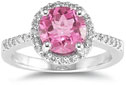 Round Pink Topaz Diamond Ring, 14K White Gold