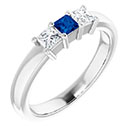 princess-cut diamond and sapphire 3-stone ring, 14k white gold