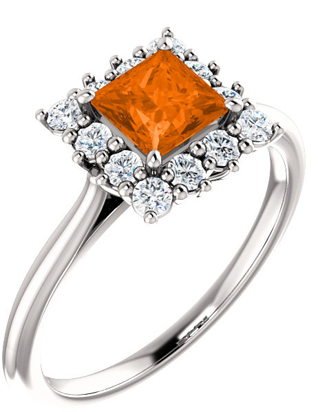 Orange Poppy Topaz Sterling Silver Halo Ring