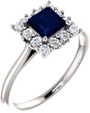 Princess-Cut Blue Sapphire and Diamond Halo Ring