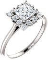 White Topaz Princess-Cut and Diamond Halo Ring, 14K White Gold