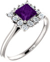 Amethyst Square Princess-Cut Halo Ring in Sterling Silver