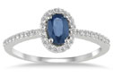 Sapphire Diamond Halo Ring, 10K White Gold