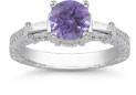 Tanzanite and Baguette Diamond Engagement Ring, 14K White Gold