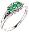 Three-Stone Emerald Tri-Set Diamond Ring, 14K White Gold